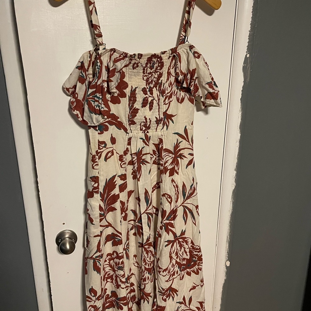 Anthropologie Red Floral Midi Dress